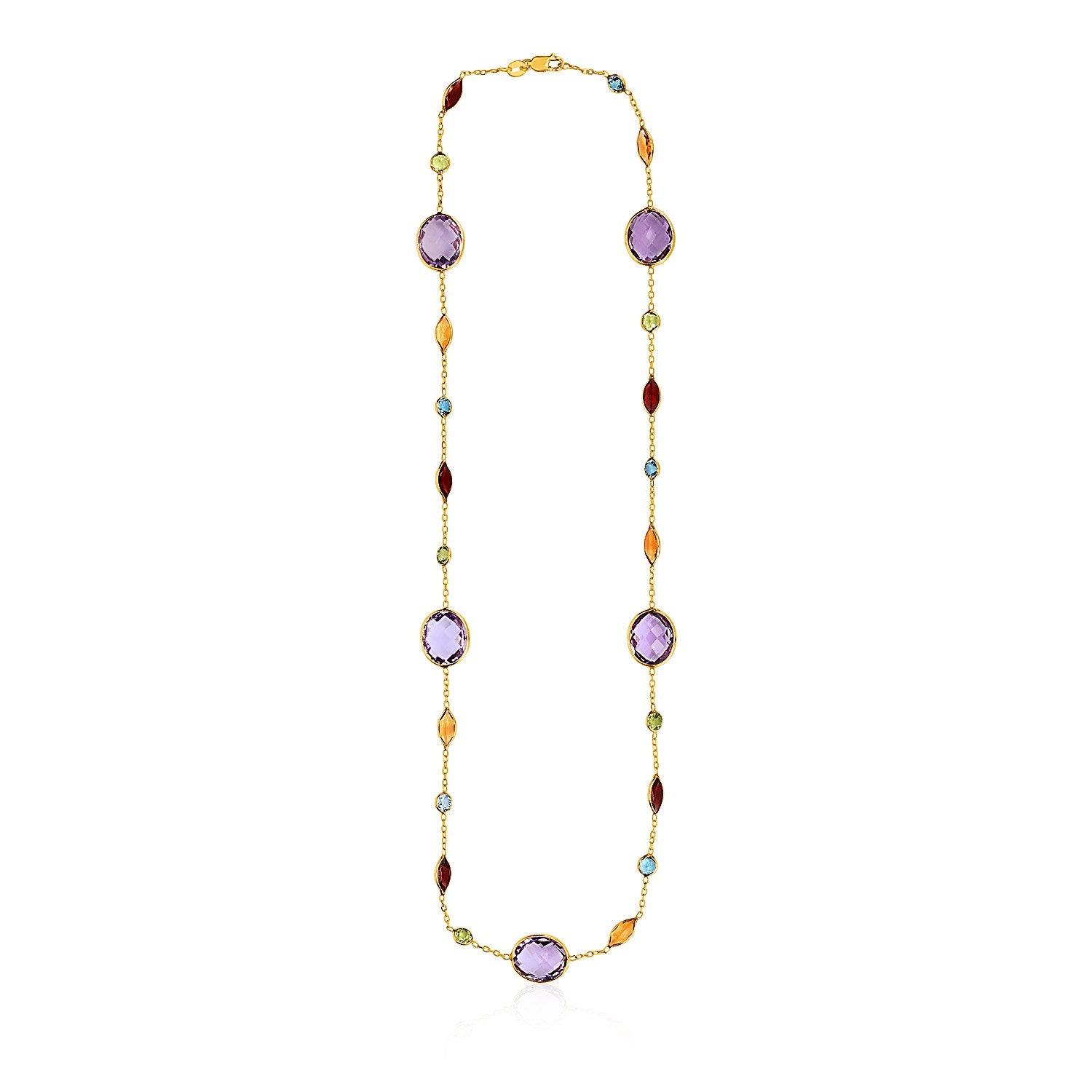 14k Yellow Gold Necklace with Multi-Colored Stones in a sleek high-contrast midnight luxury editorial style